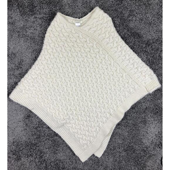 Cocogio Made in Italy Ivory Cable Knit Poncho One Size Wool Blend - Picture 5 of 11